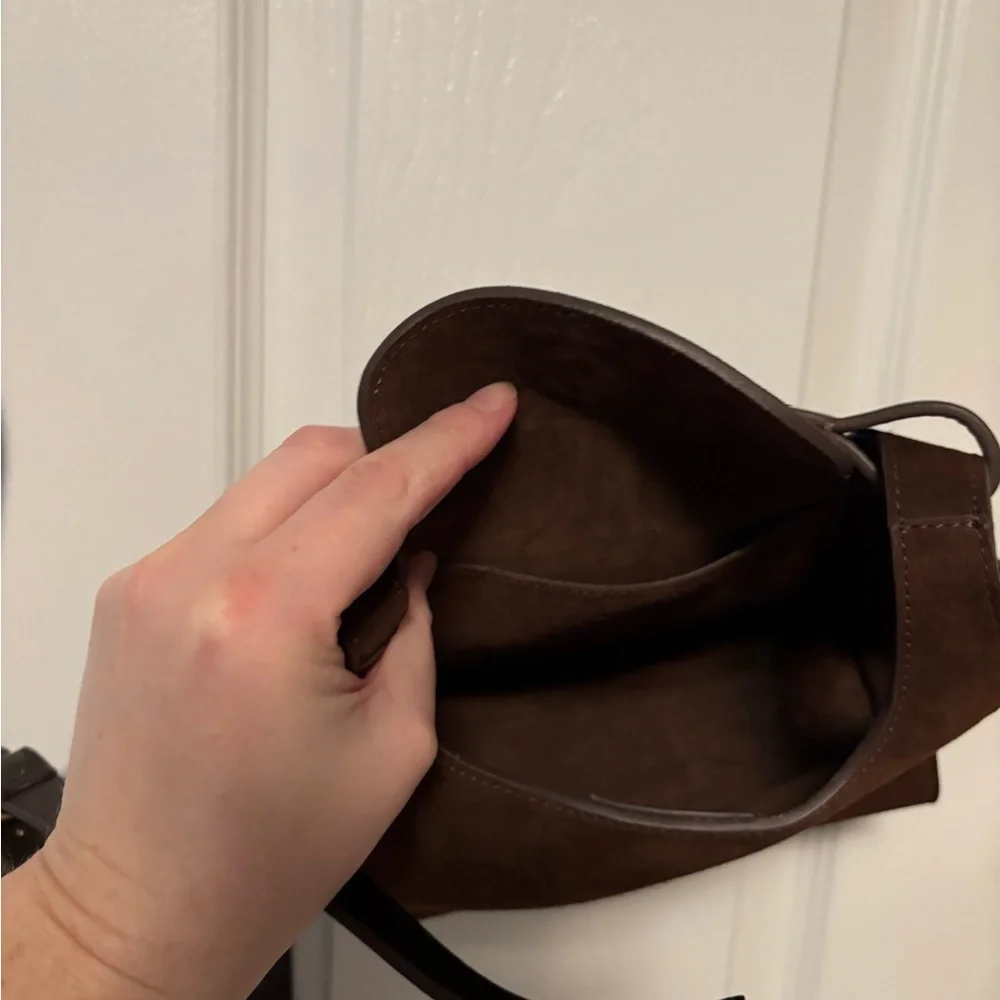 Cuyana Mini Double Loop Suede Crossbody Bag Chocolate Brown - Picture 7 of 12